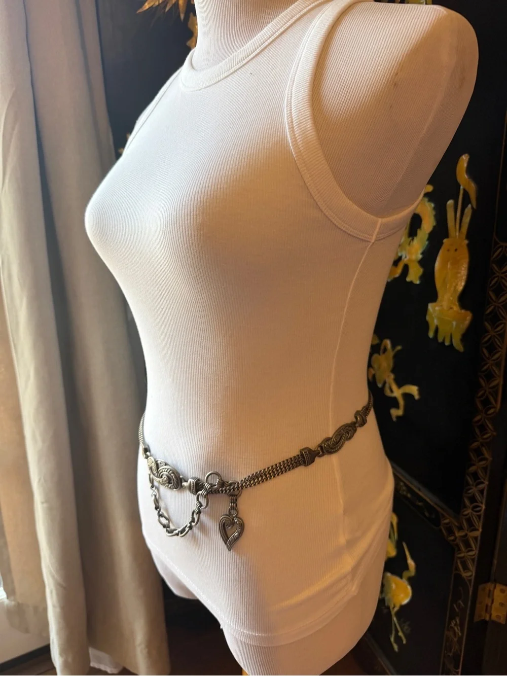 Vintage Silver-Tone Chain Waist Belt with Heart Pendant